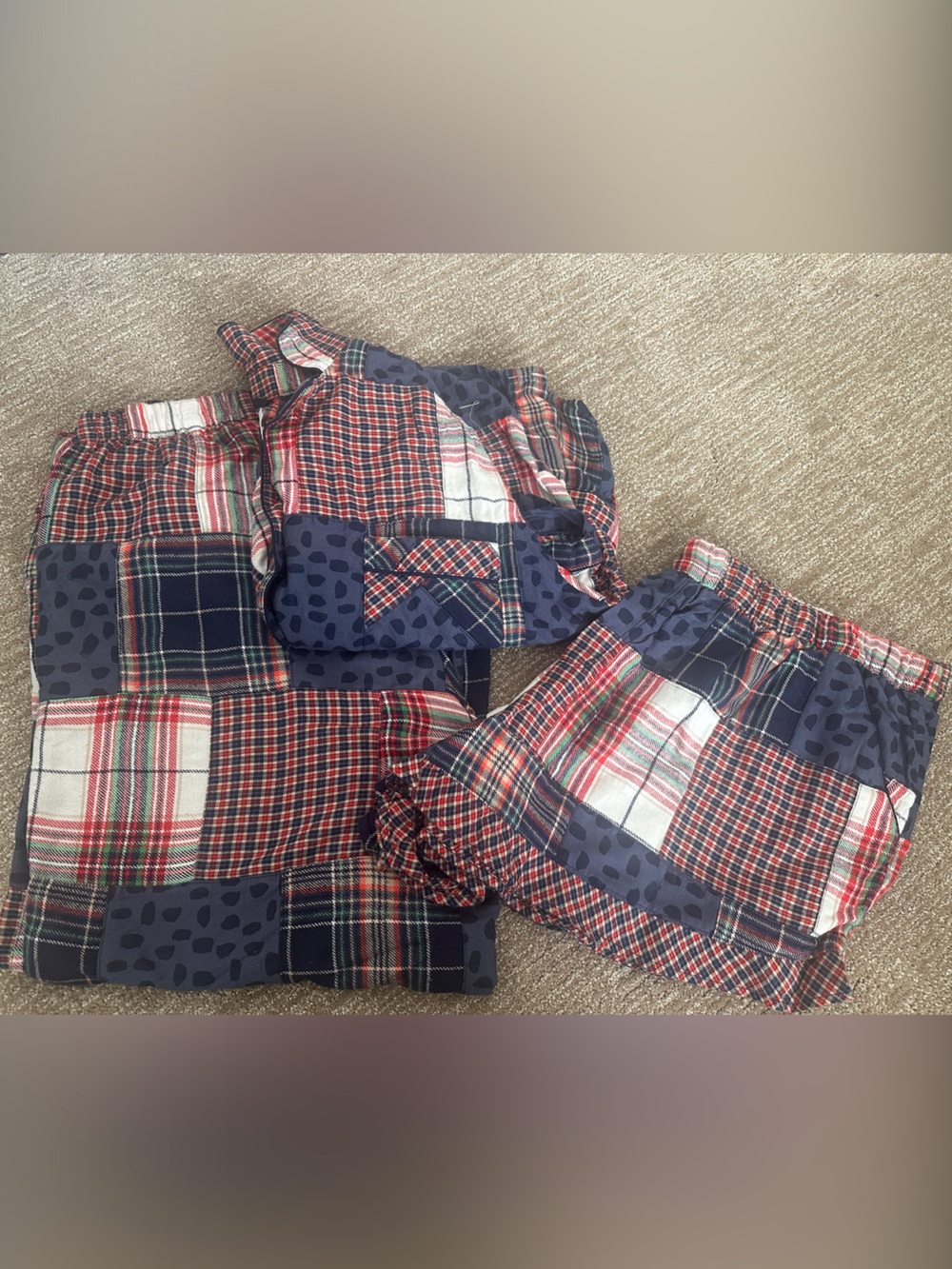 aerie Plaid Patchwork Pajama Set in Navy, Red, White